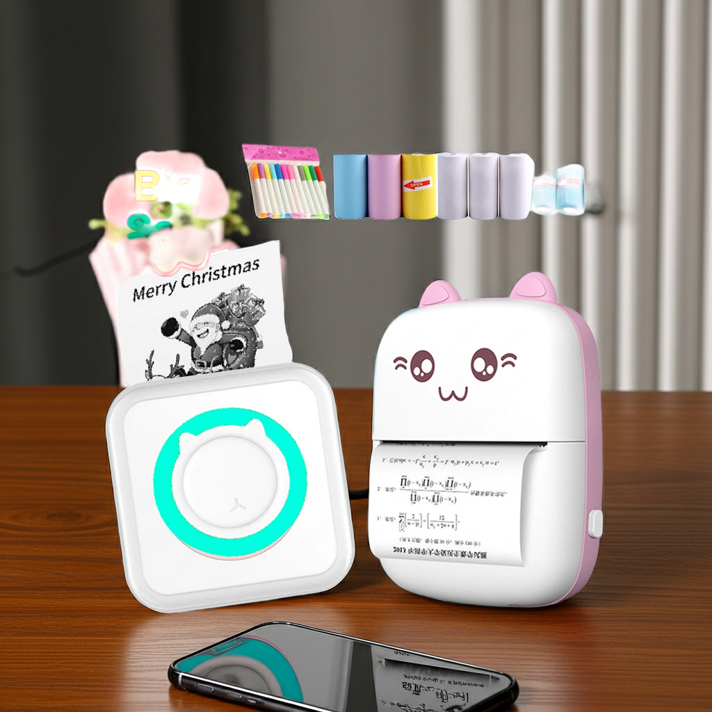 Mini Portable Thermal Printer – Wireless Bluetooth & USB, 203dpi for Labels, Photos, and Receipts