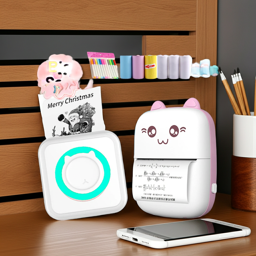 Mini Portable Thermal Printer – Wireless Bluetooth & USB, 203dpi for Labels, Photos, and Receipts