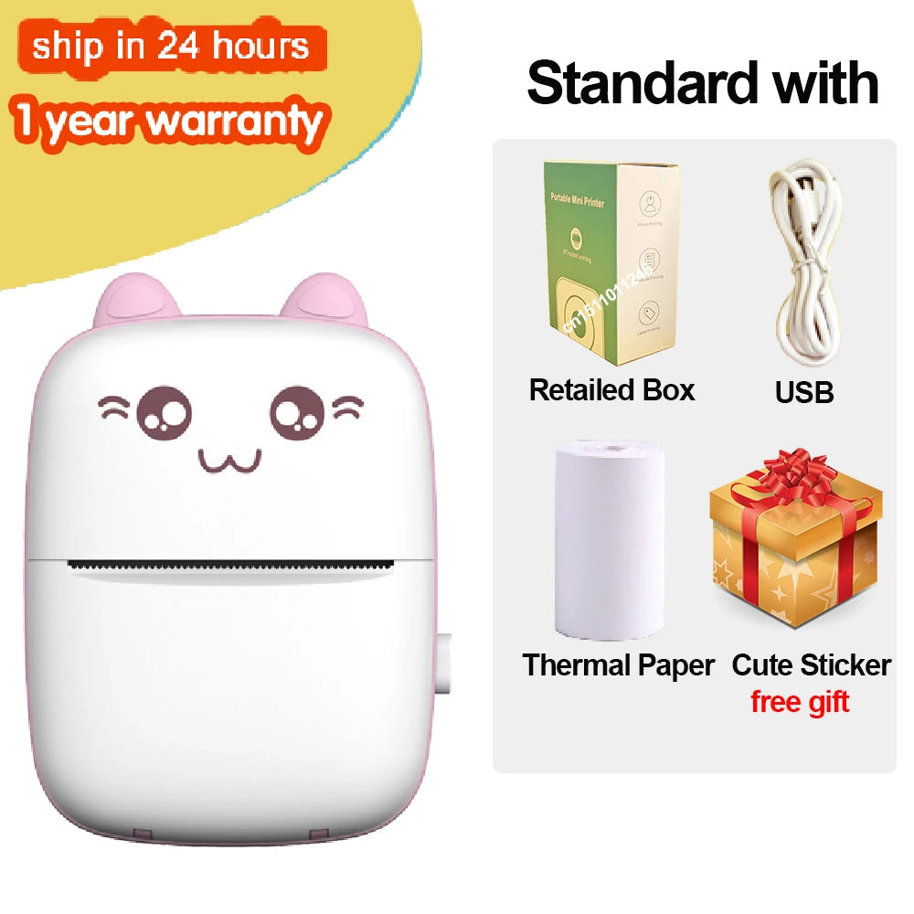 Mini Portable Thermal Printer – Wireless Bluetooth & USB, 203dpi for Labels, Photos, and Receipts