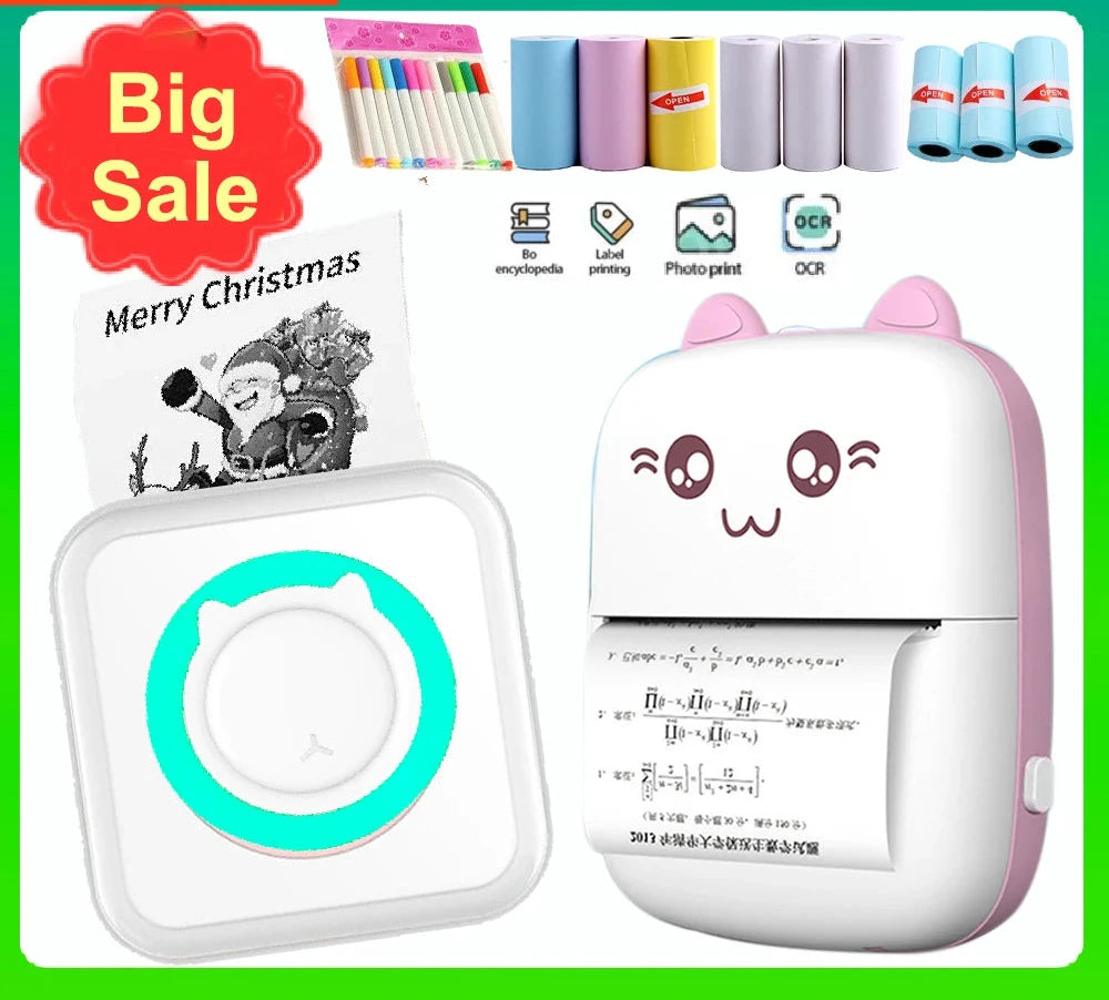 Mini Portable Thermal Printer – Wireless Bluetooth & USB, 203dpi for Labels, Photos, and Receipts