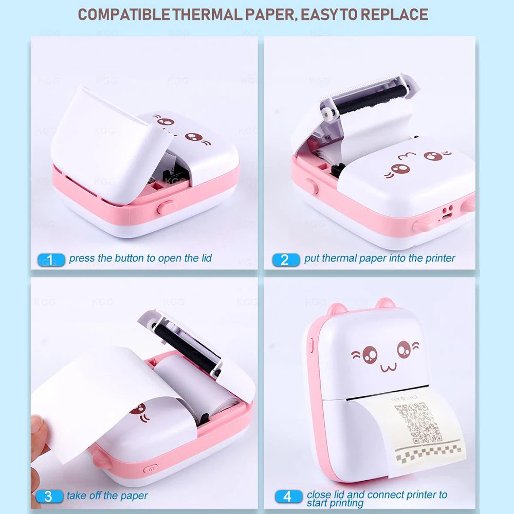Mini Portable Thermal Printer – Wireless Bluetooth & USB, 203dpi for Labels, Photos, and Receipts