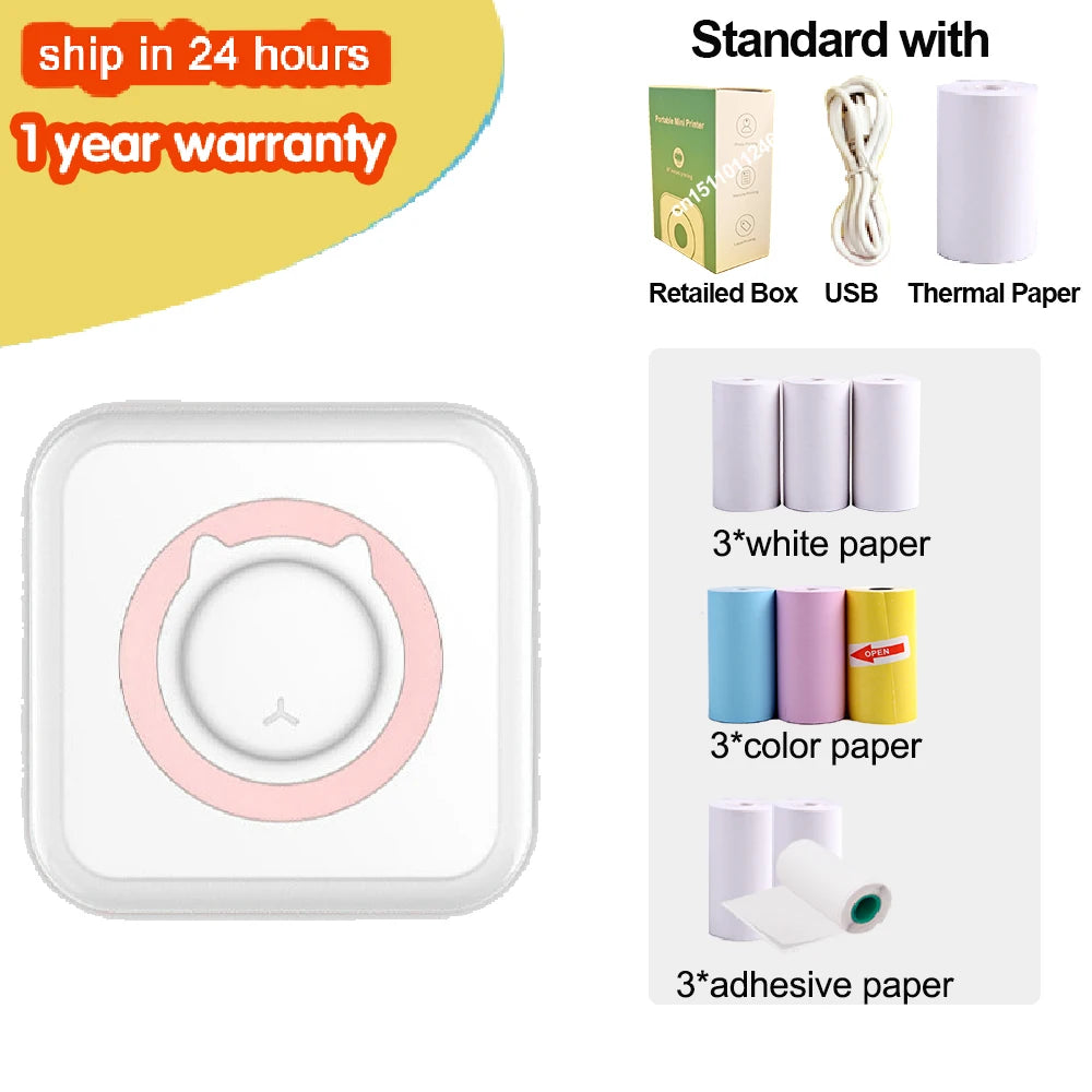Mini Portable Thermal Printer – Wireless Bluetooth & USB, 203dpi for Labels, Photos, and Receipts