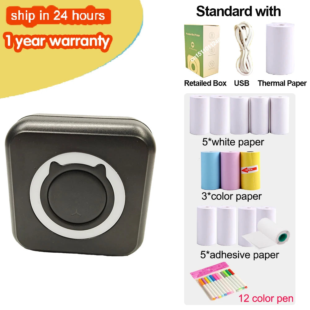 Mini Portable Thermal Printer – Wireless Bluetooth & USB, 203dpi for Labels, Photos, and Receipts