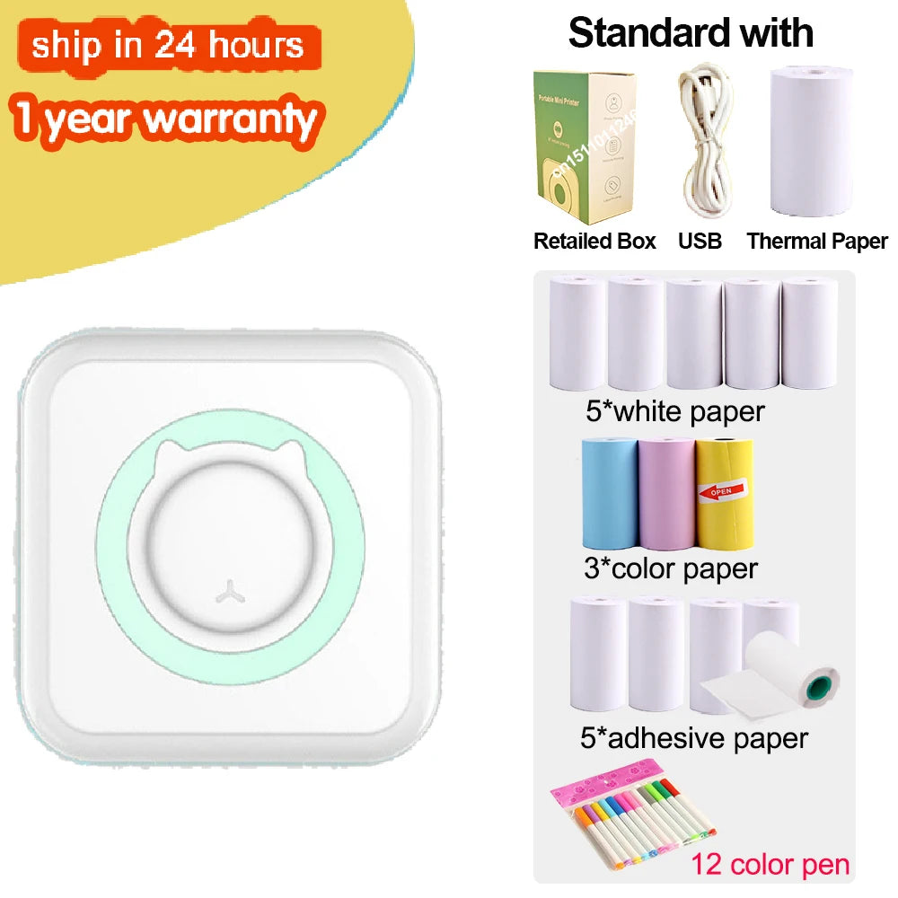 Mini Portable Thermal Printer – Wireless Bluetooth & USB, 203dpi for Labels, Photos, and Receipts