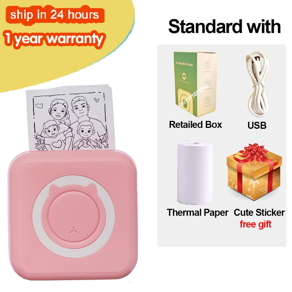 Mini Portable Thermal Printer – Wireless Bluetooth & USB, 203dpi for Labels, Photos, and Receipts