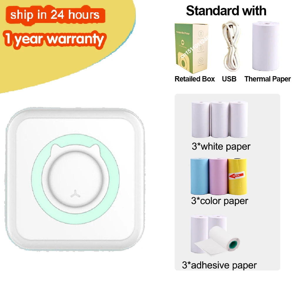 Mini Portable Thermal Printer – Wireless Bluetooth & USB, 203dpi for Labels, Photos, and Receipts