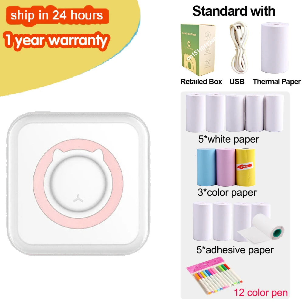 Mini Portable Thermal Printer – Wireless Bluetooth & USB, 203dpi for Labels, Photos, and Receipts
