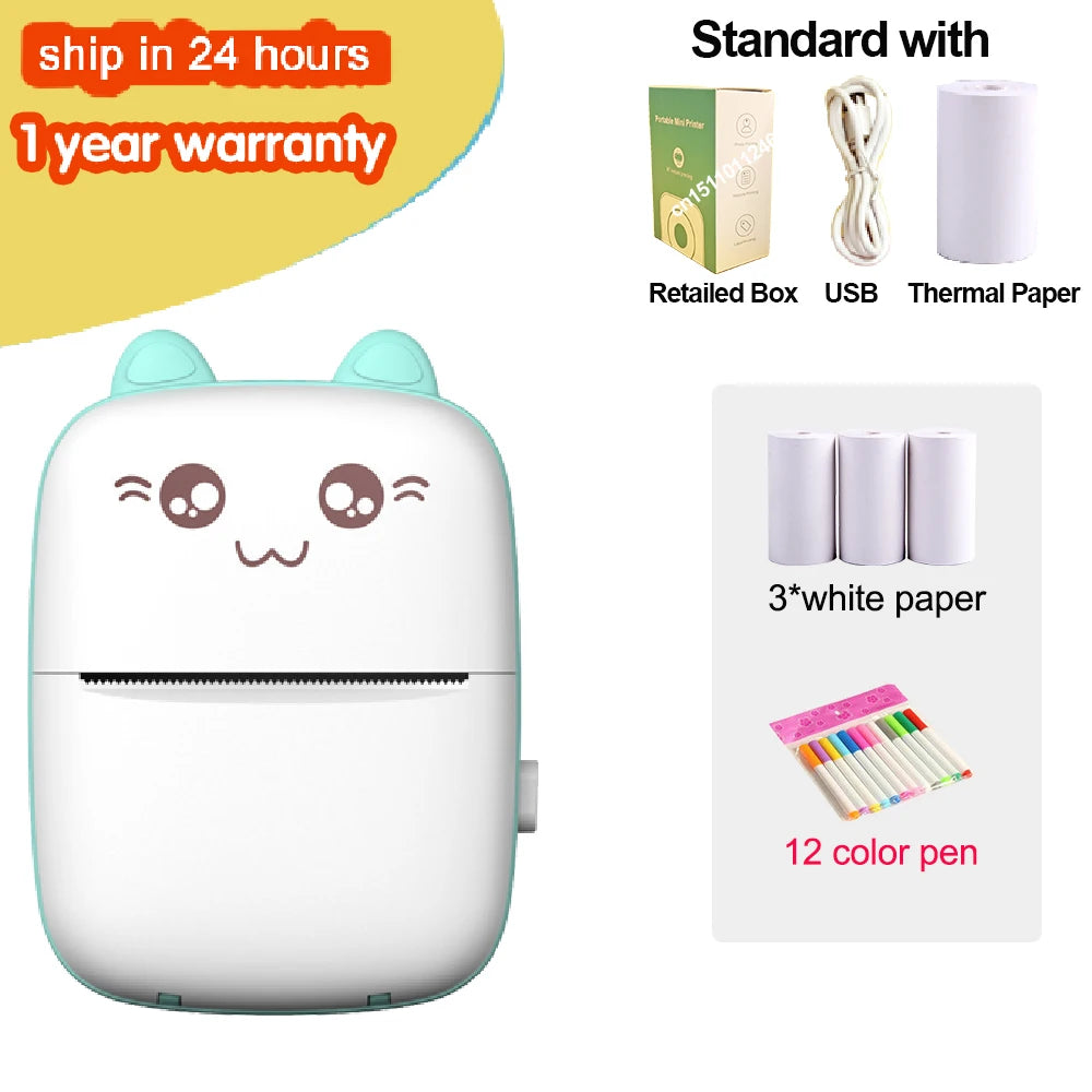 Mini Portable Thermal Printer – Wireless Bluetooth & USB, 203dpi for Labels, Photos, and Receipts