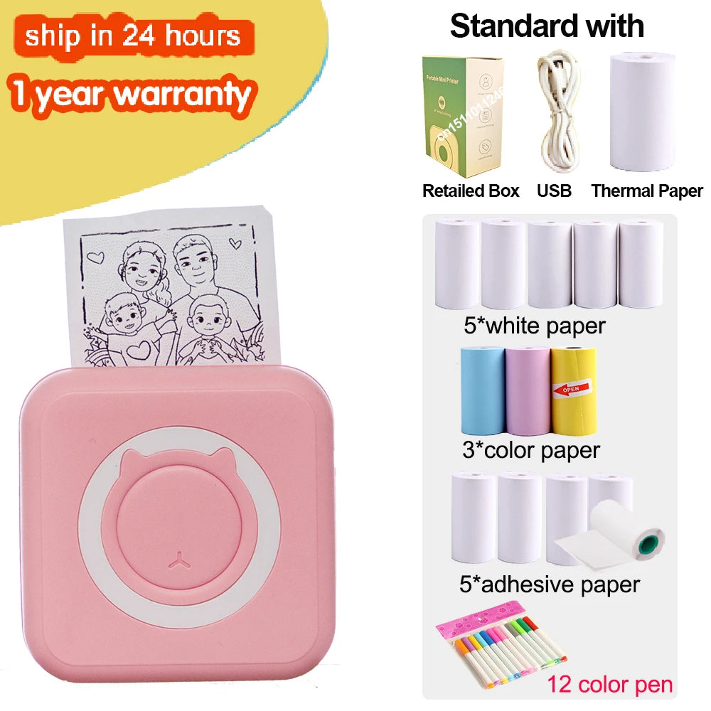 Mini Portable Thermal Printer – Wireless Bluetooth & USB, 203dpi for Labels, Photos, and Receipts