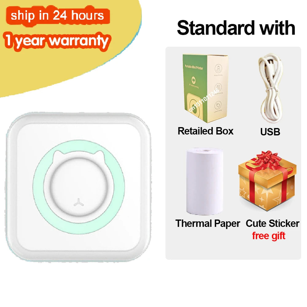 Mini Portable Thermal Printer – Wireless Bluetooth & USB, 203dpi for Labels, Photos, and Receipts