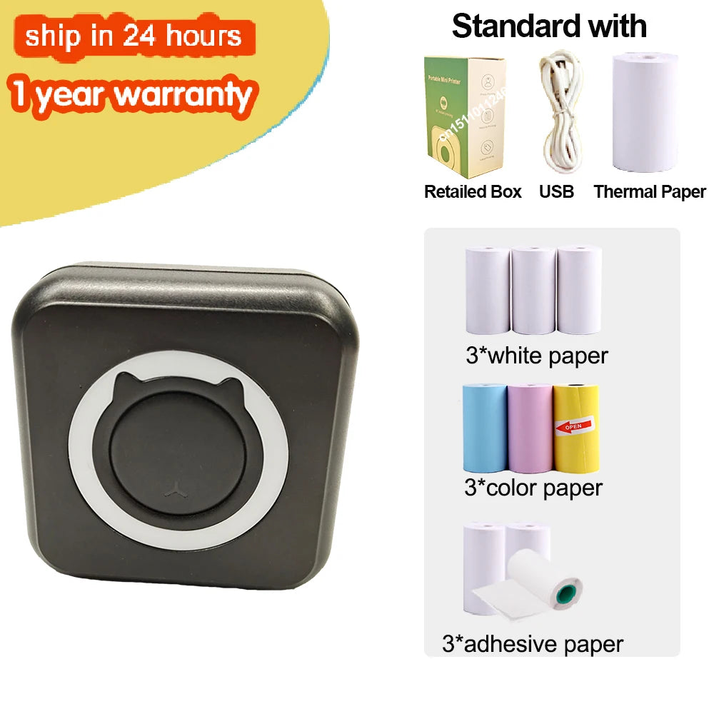 Mini Portable Thermal Printer – Wireless Bluetooth & USB, 203dpi for Labels, Photos, and Receipts