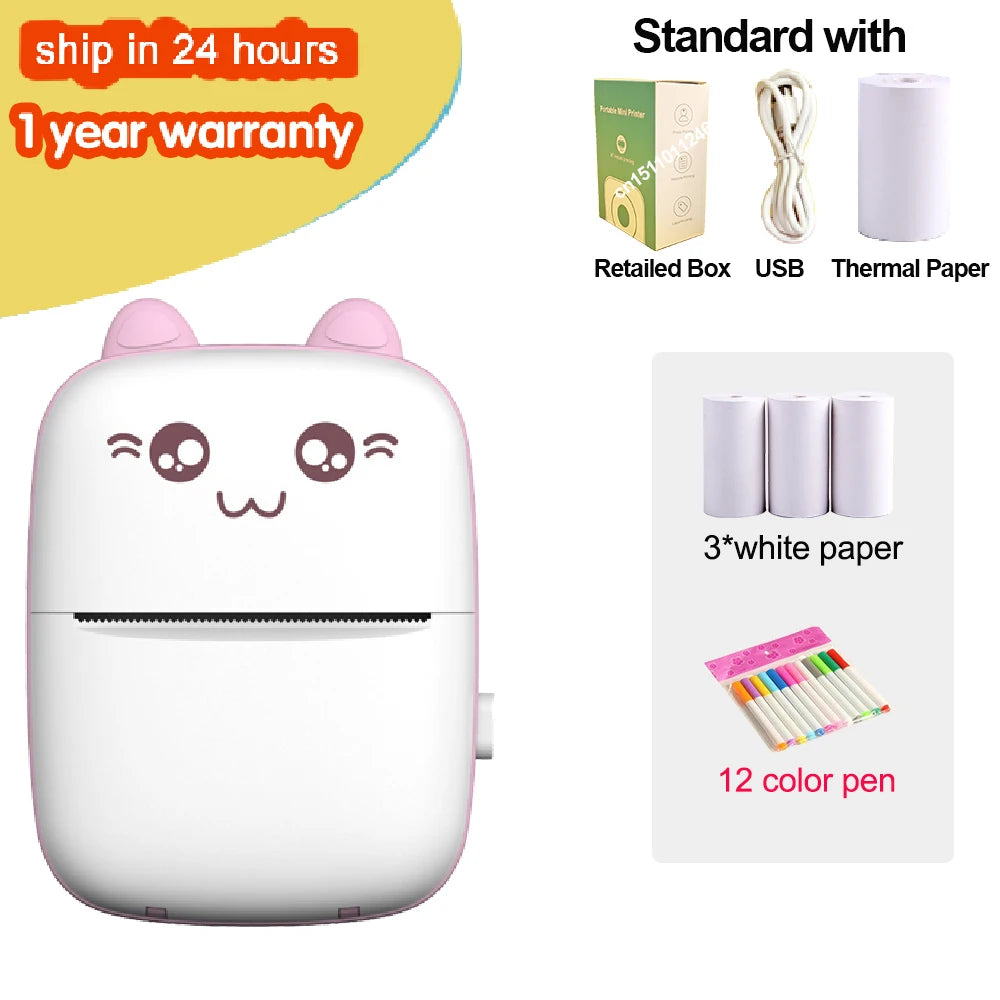 Mini Portable Thermal Printer – Wireless Bluetooth & USB, 203dpi for Labels, Photos, and Receipts