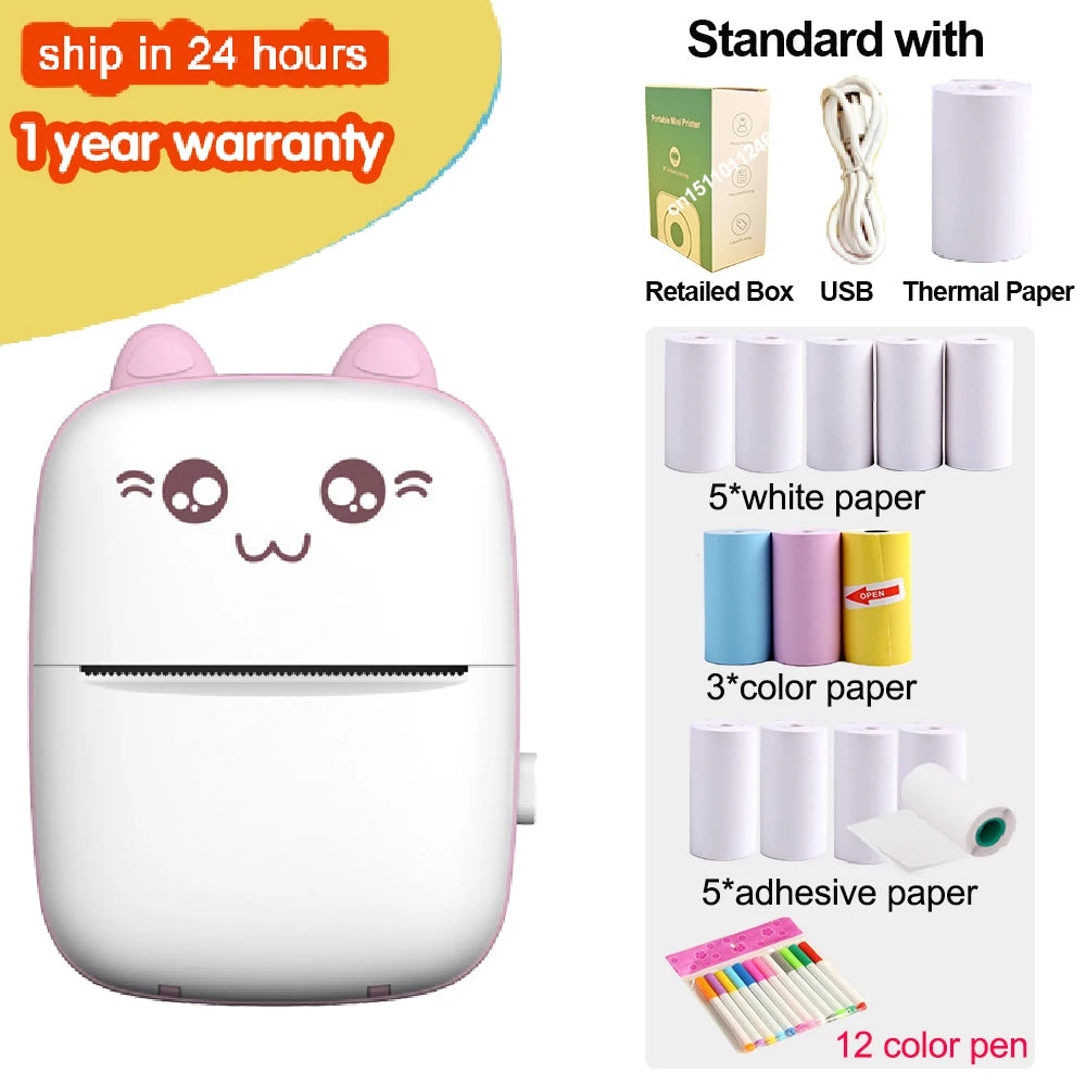 Mini Portable Thermal Printer – Wireless Bluetooth & USB, 203dpi for Labels, Photos, and Receipts