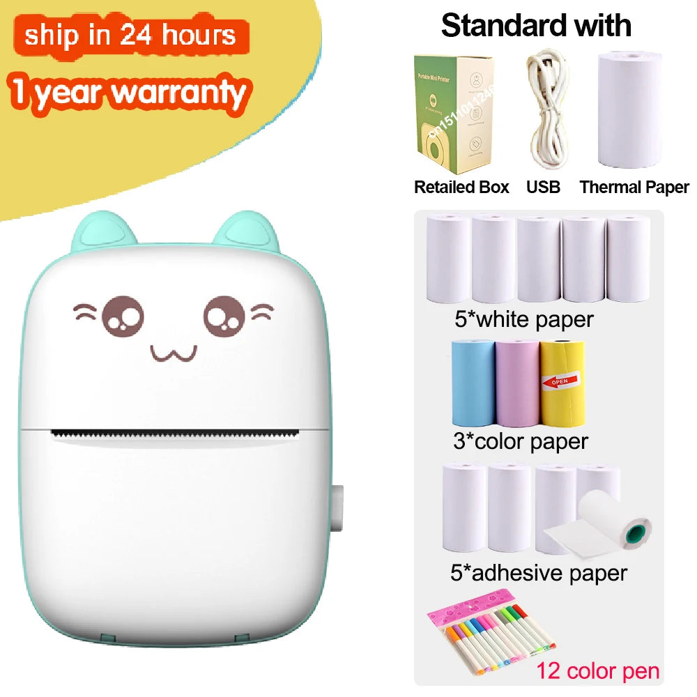 Mini Portable Thermal Printer – Wireless Bluetooth & USB, 203dpi for Labels, Photos, and Receipts
