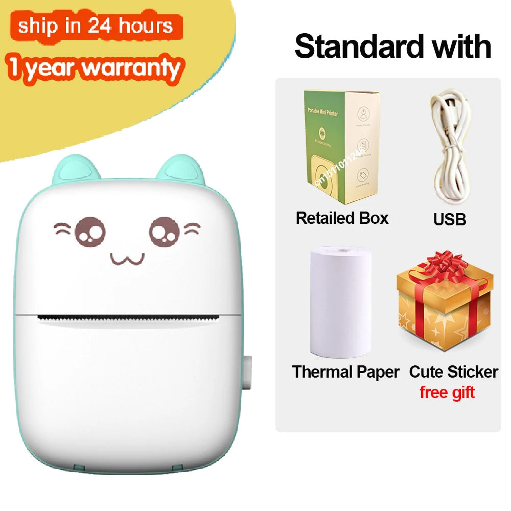 Mini Portable Thermal Printer – Wireless Bluetooth & USB, 203dpi for Labels, Photos, and Receipts