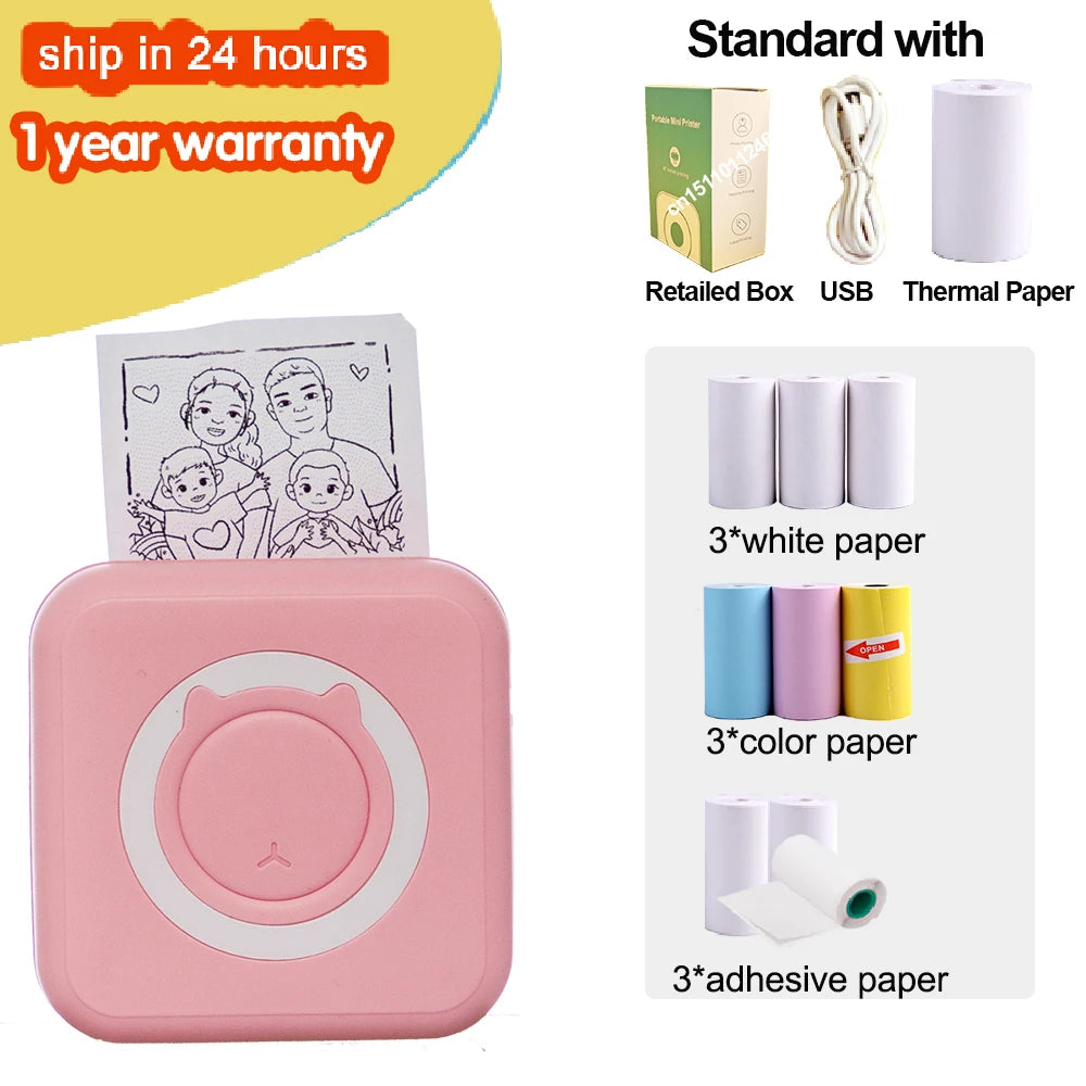 Mini Portable Thermal Printer – Wireless Bluetooth & USB, 203dpi for Labels, Photos, and Receipts