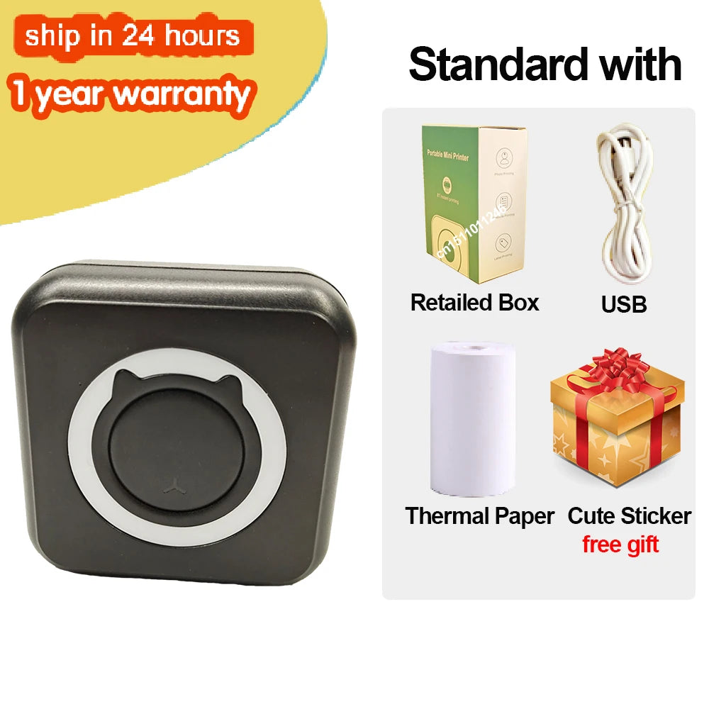Mini Portable Thermal Printer – Wireless Bluetooth & USB, 203dpi for Labels, Photos, and Receipts